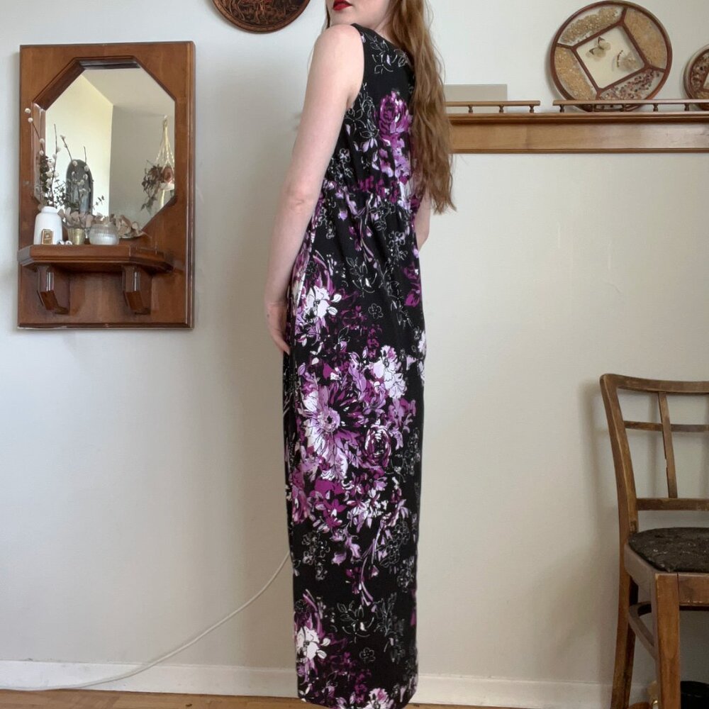 Northern Reflections Black/Purple Floral Maxi Dress Medium - Picture 2 of 4
